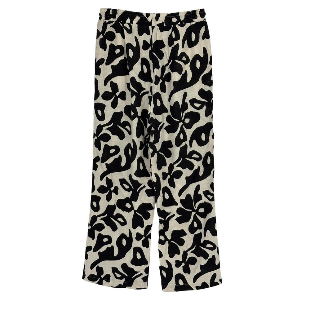 Primark Cares Floral Pants Black Cream Linen Blend Wide Leg Size M